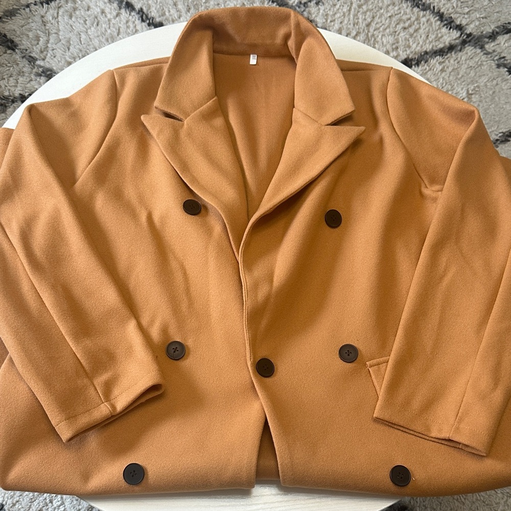 Double-Breasted Camel Coat - Caramel Brown